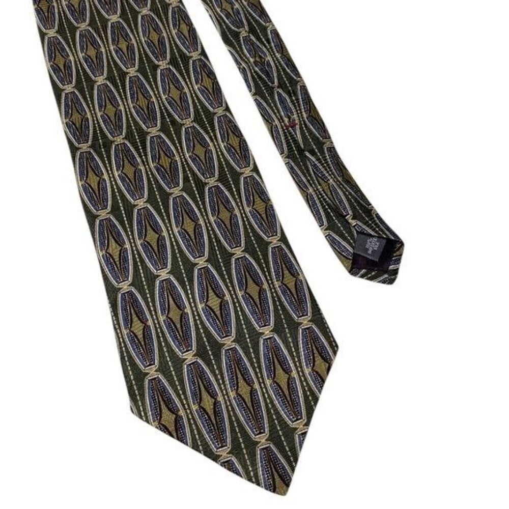 Henry Grethel Silk Tie Quiet Luxury Old Money Geometric‎ Green Gold Caree…